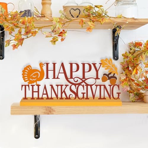COCHIE Metal Happy Thanksgiving Sign, Fall Leaves Turkey Table Centerpieces Decorations for Home, Office, Shelf, Mantel, Indoor, Traditional Party Supplies Decor (Thanksgiving) - style: Thanksgiving
