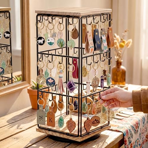 Earring Display Stands, 48 Hooks Earring Display for Vendors Rotating, Earring Holder Organizer Earring Display Stands for Selling Jewelry Display (Log) - color: Log Color