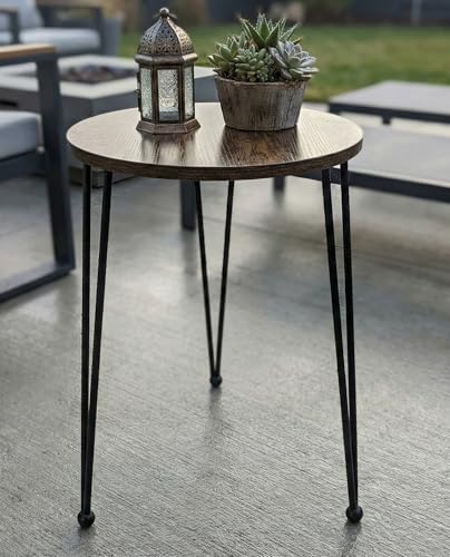 17 Inch Tall Metal Plant Stand Indoor,Heavy Duty Flower Pot Holder with 11.5 Inch Modern Round Board Table,Sturdy Metal Tripod Design Side Table,Matte Black - color: Walnut
