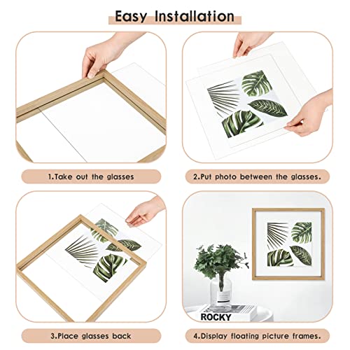 MUYE 10x10 Floating Frame Set of 2,Double Glass Square Photo Frame,Display Any Size Photo up to 10x10,Wall Mount or Tabletop Standing,Natural - color: Natural, size: 10x10