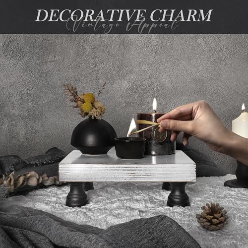 EOSAHR Farmhouse Fir Wood Risers for Decor for Kitchen Sink & Small Vanity - Risers Display Stands for Coffee Table - Double as Sponge Holder & Plant Stand (Black & White, 8.5") - color: C-Fir Wood-Blak&White