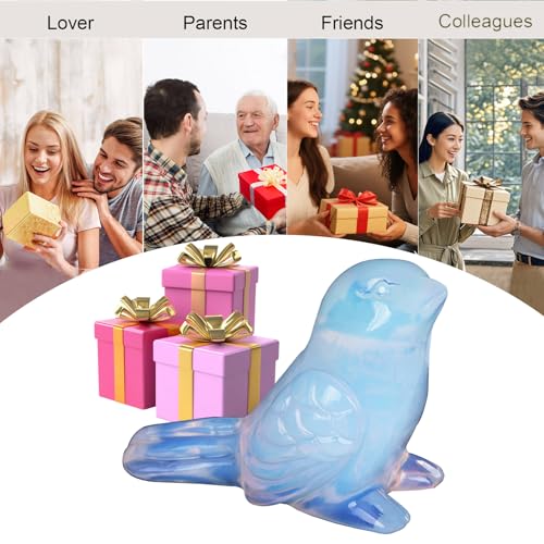 Opalite Crystal Bird Carving Hand Carved Gemstone Bird Figurine 2.4 Inch Polished Animal Sculpture Healing Stone Home Office Desk Decoration Gift Collection - color: Opalite Bird