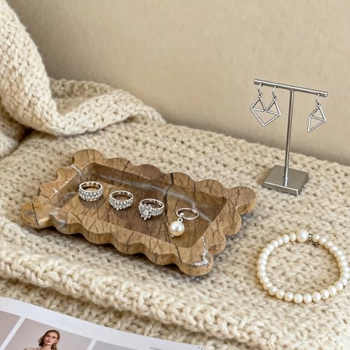 Natural Samll Marble Tray 6.3"x4.7",Rectangle Scalloped Tray for Women Home Décor (Rainforest Brown) - color: Rainforest Brown