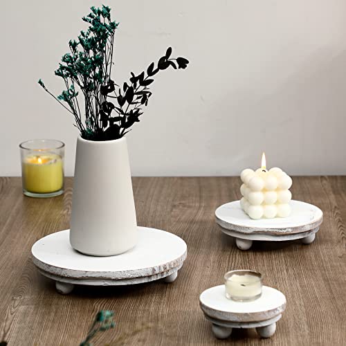Amyhill 3 Pcs 8/6/4 Inch Wooden Risers for Display Wood Pedestal Stand Mini Tray Stand Round Wooden Pedestal Holder Rustic Riser for Decor Tiered Tray Decor Home Kitchen(Washed White) - color: Washed White, size: 8/6/4 Inch