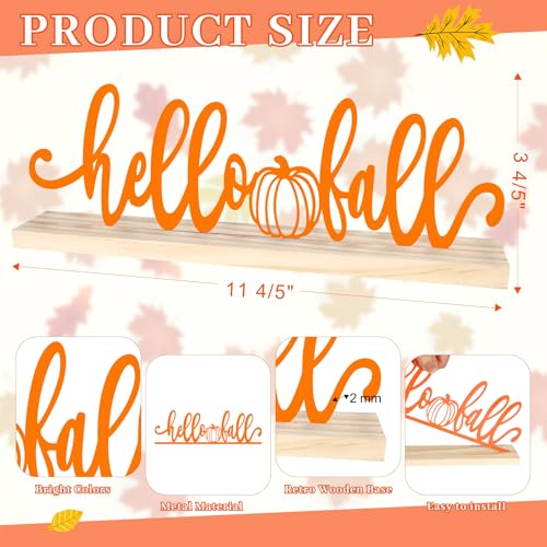 COCHIE Metal Hello Fall Sign, Orange Fall Decorations for Home, Office, Shelf, Mantel, Indoor, Autumn Decoration, Pumpkin Decor (Autumn B) - style: Autumn B