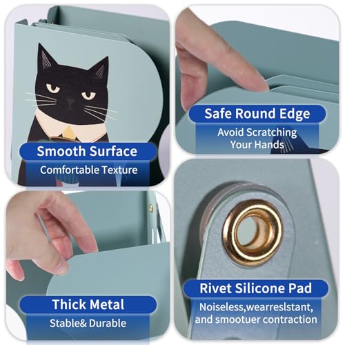 Cat Bookends, Adjustable Metal Book Ends for Shelves Decorative Unique Design for Heavy Books, Non-Skid Book Holder for Home Housewarming Cooking Lover Gifts (Cat) - color: Green