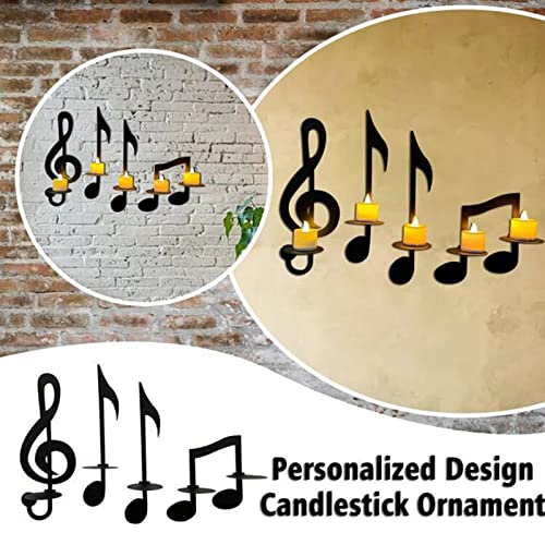 MANMAOHE Black Music Note Wall Sconce Metal Wall Sconce Candle Holder Set of 4 Wall Mount Tea Light Candle Holders Musical Symbol Candle Holder Rack for Home Office Classroom