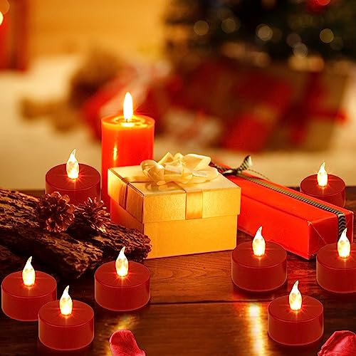 Hanzim LED Tea Lights Candles- 24PACK Red Flameless Candles Realistic and Bright Flickering Long Lasting 200Hours for Holiday Celebration,Party, Home Decoration,Battery Operated - color: Red, size: 24pack