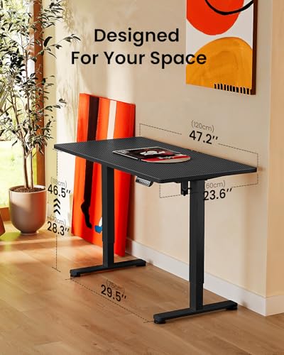ErGear Height Adjustable Electric Standing Desk, 48 x 24 Inches Sit Stand up Desk, Memory Computer Home Office Desk, Carbon Fiber Black - color: Carbon Fiber Black, size: 47.2 x 23.6 Inches