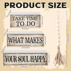 Yuntau 4 Pcs Farmhouse Tabletop Decoration Inspirational Farmhouse Tiered Tray Decor Rustic Retro Wood Bead Garland Take Time to Do What Makes Your Soul Happy Block Centerpiece Sign for Home Shelf - style: Inspirational