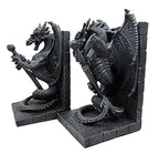 Ebros Gothic Excalibur Sword Guardian Dragon Pair Bookend Set of Two Figurine Faux Stone Sculpture As Renaissance Medieval Fantasy Decor Ancient Serpent Drake Creature for LOTR GOT Fans