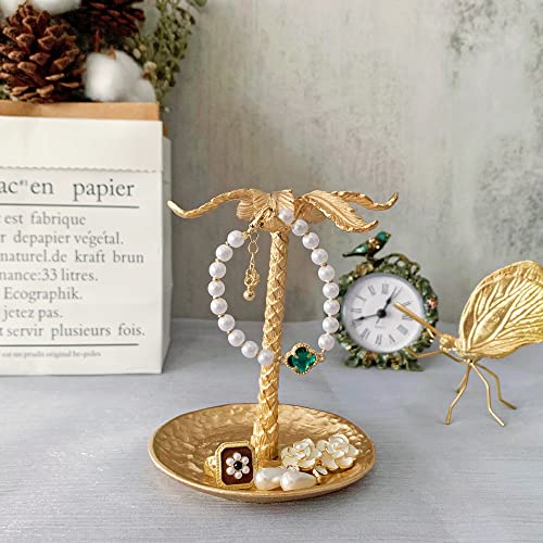 Metal Ring Dish Holder for Jewelry, Coconut Tree Jewelry Dish Ring Holder, Trinket Dish Jewelry Organizer for Dresser Christmas Mothers Day Birthday Wedding Gifts - color: Coconut Tree-Gold