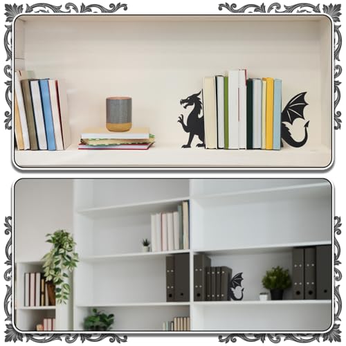 Geelin Dragon Metal Bookends Set of 2 Styles Fantasy Book Ends for Shelves Bookshelf Home Office Desk Bookshelf Decor Gift for Dragon Lovers and Reading Enthusiasts - style: Evil Dragon