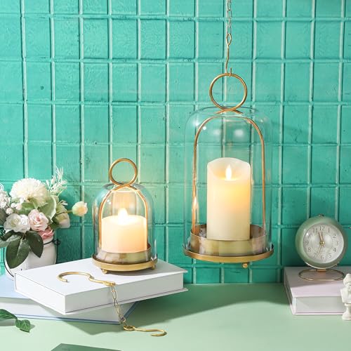 6" & 4" Wide Versatile Modern Metal Hurricane Lantern with Handmade Sturdy Glass Dome in Vintage Brass for Pillar Candle & Plants, Industrial, Farmhouse, Shabby Chic (Brass, 4"x7.5" &6.3"x11.2") - color: Brass, size: 4"x7.5" & 6.3"x11.2"