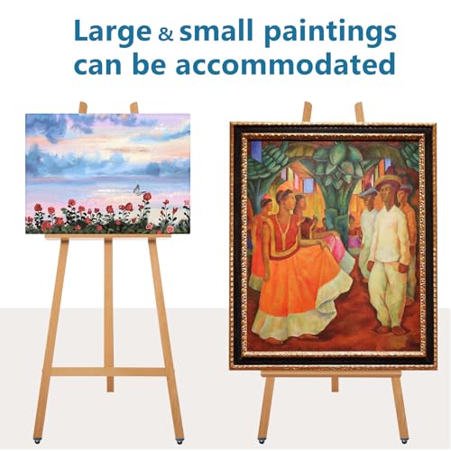 A - Frame Wooden Display Easel - Adjustable Lyre Beechwood Studio Easel Stand Holding Canvas Up to 90", Inclinable Artist Floor Painting Easel for Artwork Painting, Natural - color: Natural