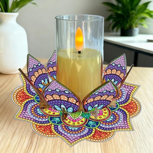 DIY Diamond Art Painting Candlestick Holders 5.71in Mandala Flower Shape Desk Candle Tray Tabletop Ornaments for Wedding Ramadan Party Home Table Centerpiece-Mandala04 - color: Mandala04