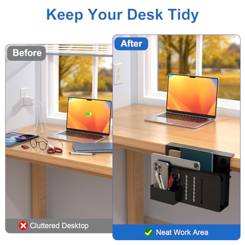 HAMOPY Desk Side Storage, 2 Tier Steel Hanging Desk Organizer with Magnetic Pen Holder, No Drilling Standing Desk Drawer Cable Management Tray, Under Desk Laptop Holder for Office, School&Home (Black) - color: Black, size: Double(2 Tier)