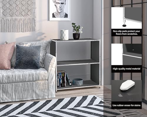 32-Inch 2-Tier Metal Bookcase, Open Shelf Storage Organizer for Living Room, Bedroom, Side Table or Nightstand Use, Modern DIY Assembly, Grey - color: Matt Grey