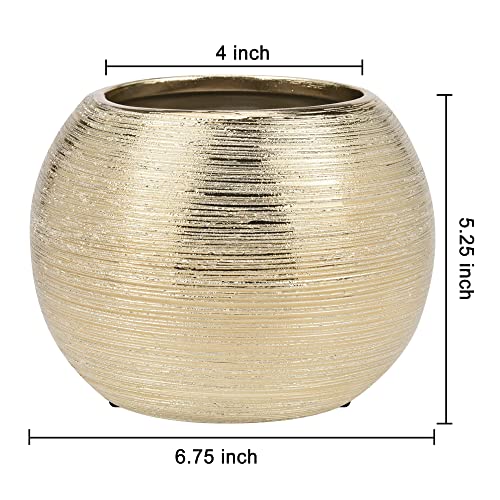 Gold Ceramic Flower Vase Home Decor Vase Centerpieces Vases Metallic Round Bowl Vases for Living Room,Bedroom,Kitchen,Countertop (Gold), Dia 7'' (21005-GD) - color: Gold