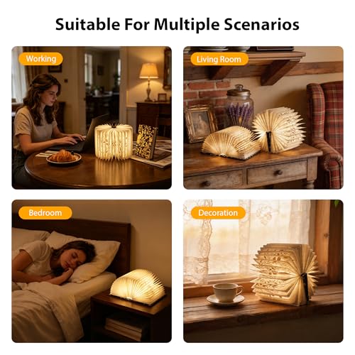 Floral Print Book Light,3-Color Book Lamp Book Lovers Gifts | 1200mAh Portable Foldable Paper Desk Lamp | Night Reading Bookshelf Lamp,Valentine Ambient Lighting Decorations Gifts(Black Gold) - color: Black