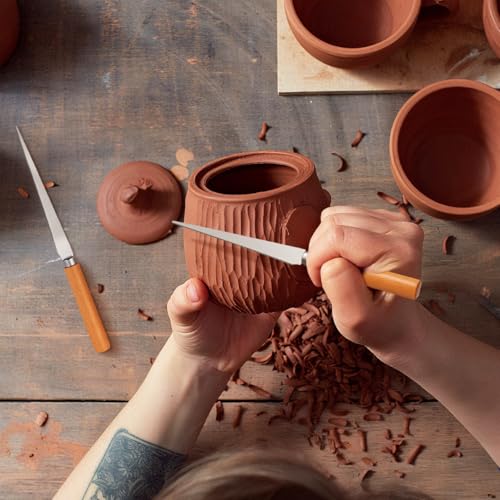 WRITWAA 2Pcs Fettling Knife Set for Pottery Clay Sculpting with Wooden Handle Stainless Steel Carving Tools for Ceramic and Woodworking Art Projects 8.26In