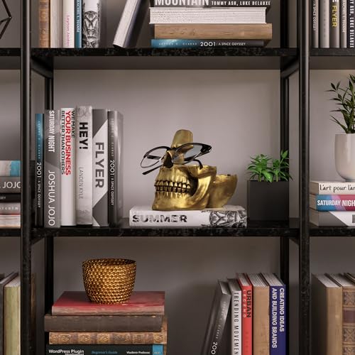 READAEER Skull Glasses Stand Holder, Creative Eyeglasses Holder, Sunglasses Spectacle Display Rack, Key Holder Resin Sculptures for Entryway, Home, Office, Desk, Nightstand (Bronze) - color: Bronze