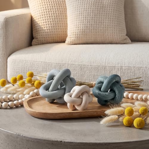 3 Pack Wooden Knot Decorations 3 Color Set Coordinated Boho Nautical Home Decor for Shelf, Wall, Tabletop, Sizes 3.94", 4.72", 5.91"(Gradient Blue) - color: Gradient Blue