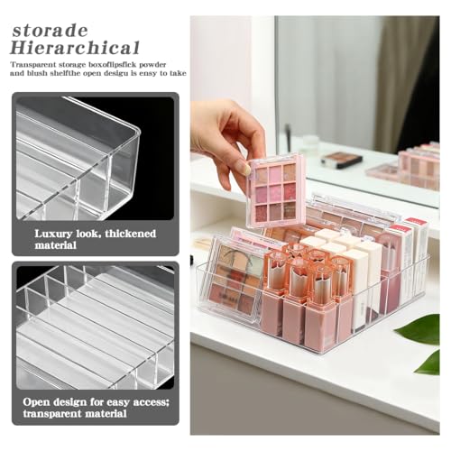 2 Pack Makeup Organizer for Eyeshadow Palette and Lipstick Organizer, 7 Section Divided Makeup Palette Organizer for Lipstick Highlighter, Skincare Cosmetic Display Cases for Bathroom - style: 2-Pack