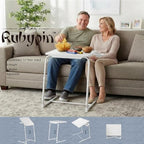 Rubypin Multifunctional TV Tray Table – Adjustable Folding Table for Bed & Sofa with Cup Holder, 6 Height Settings & 3 Tilt Angles (White)