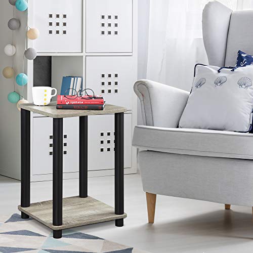 FURINNO Turn-N-Tube Haydn End Table, 1-Pack, French Oak Grey/Black - color: French Oak/Black, size: 1-Pack, 2-Tier, style: Haydn