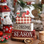 Lineshading 4 Pcs Christmas Table Decoration Wooden Hot Cocoa Santa Hat Decorations Christmas Tiered Tray Decor Winter Centerpiece Decorative Santa Hat Hot Cocoa Gift Box Tree Block Signs for Home - style: Christmas