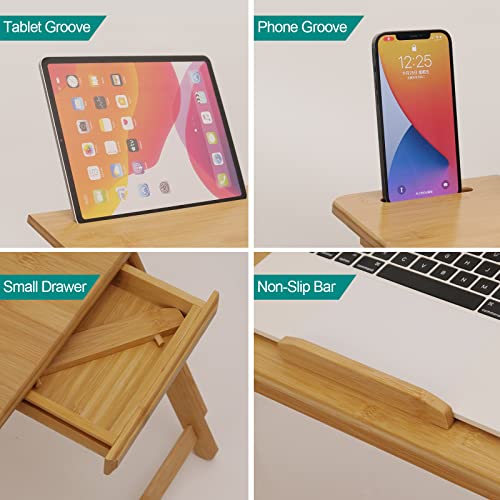 Lap Desk COIWAI Bed Table Desk Tray Desk for Bed for Laptop Writing Eating Laptop Desk with Tablet Slot, Adjustable Height Angle, Foldable Tray for Sofa Couch Floor, with Storage Drawer - Large - size: 28.8" *13.4" Height&Angle adjust