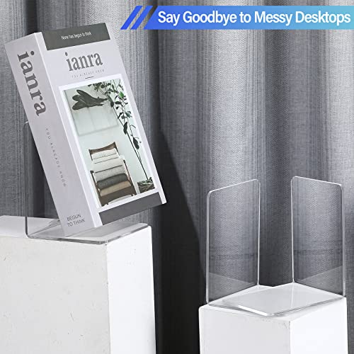 Eaasty 12 Pcs/ 6 Pairs Clear Acrylic Bookends for Shelves Heavy Duty Book End Desktop Organizer Bookshelf L Shaped Dividers Book Stopper for School Office Home Library File Movies CD