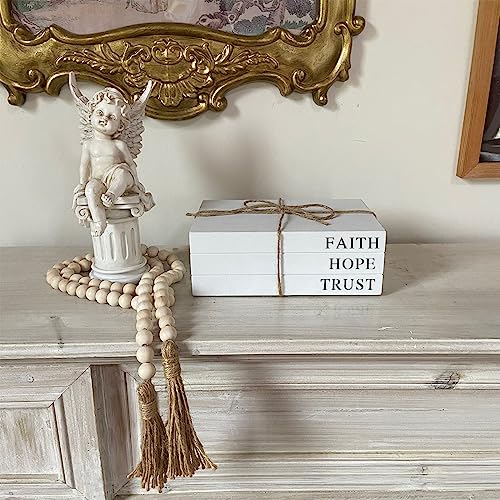 Decorative Books for Home Decor, White Faux Books for Decoration, Rustic Farmhouse Stacked Display Books (Faith, Hope, Trust) - style: FAITH, HOPE, TRUST