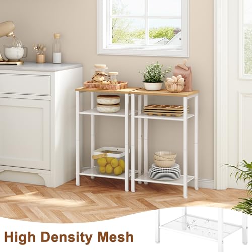 Hoctieon 2-Set 3 Tier End Table, Telephone Table Set of 2, Tall Side Table with Storage Set of 2, Small Nightstand for Small Spaces, Metal Frame, White and Yellow Oak - color: White+yellow Oak, size: 2 Pack
