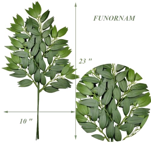 12Pcs Italian Ruscus Greenery Stems Artificial Silk Greenery Leaves Garland Vines Hanging Spray for DIY Wedding Arch Bouquet Filler Table Centerpieces Home Indoor Decor - color: Green 12pcs, size: 23 inch