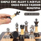 Luxury Large Metal & Acrylic Chess Set with Wooden Chess Board (17”) – Weighted Chess Pieces with 3.5” King, Foldable Tournament Chess Set for Adults & Kids, Professional Chess Game Set