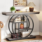 Tribesigns 41.3" Console Table, Industrial 4-Tier Sofa Table Entryway Table with Circle Base, Narrow Wood Accent Tables with Storage Shelves for Living Room, Hallway, Foyer, Gray | Industrial, Sofa Table, Entryway Table, Narrow, Accent Tables, Storage She