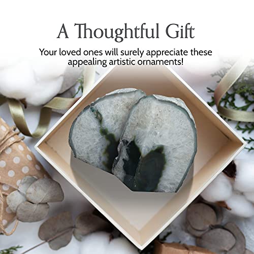 Nature's Decorations Agate Bookends - A+ Quality Green Geode with Non-Skid Rubber Bumpers for Shelves, Office, Home Decor, Heavy Duty Cute Stone (2-3 LB) - color: Green, size: A+ Grade 2 - 3 Lbs