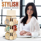 Rotating Display Stand, 3 Tier Wooden Organizer, 4-Sided Display Rack, 360 degree Spinning Multi-Pocket Tabletop Display Stand for Coasters, Stickers, Retail, Showcase, Tradeshow, 17”H, Natural - style: NATURAL