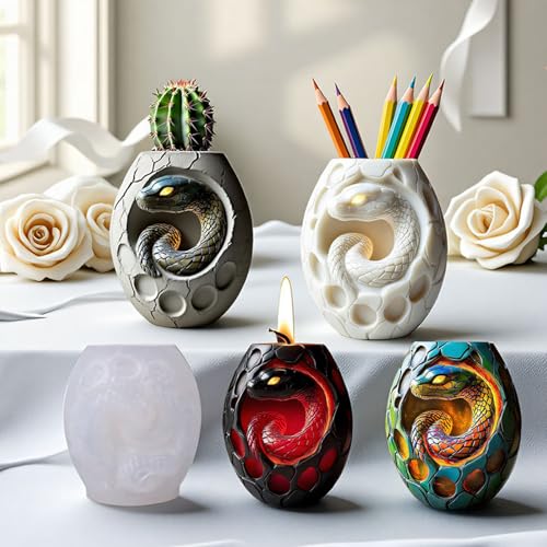 1 Pc Snake Egg Resin Silicone Jar Mold 3D Snake-Shaped Casting Storage Box Mold for Easter Halloween Crafts Gifts Home Decor Plaster Cement Concrete Candlesticks Epoxy Jewelry Trinket Tray - color: Snake Egg Resin Mold