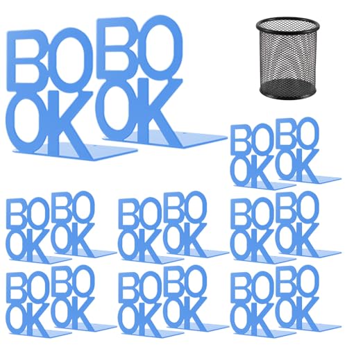 Book Ends - Decorative Metal Book Ends Supports for Bookrack Desk,Books, Unique Appearance Design,Heavy Duty (Blue, 8 Pair) - color: Blue, size: 8 pair