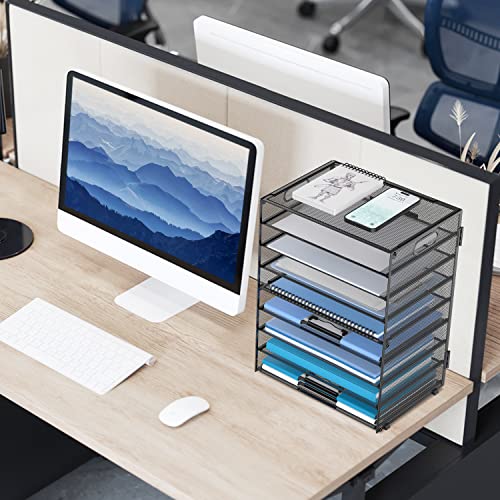 DALTACK 9-Tier Paper Organizer for Desk, Mesh Letter Tray Desk Organizer with Handles, Space-Saving File Organizer for Office Home School Classroom, Black - color: Desk Organizer Black