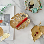 Metal Jewelry Dish, Leaf Shaped Ring Holder Jewelry Organizer, Trinket Dish Vanity Tray for Dresser Christmas Birthday Wedding Gifts Turtle Bay-Gold - color: Turtle Bay-Gold