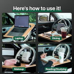 2 in 1 Steering Wheel Tray – Car Tray & Food Table – Car Essentials Double Sided Bamboo Car Desk for Laptop, Eating & Reading – Fits up to 17" Laptop