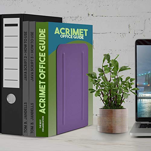 Acrimet Metal Bookends, Jumbo Size 9" H x 4" W x 4-1/2" D, Non-Skid Book Stand for Shelves, Heavy Duty Book Stopper, Purple, 1 Pair - color: Purple