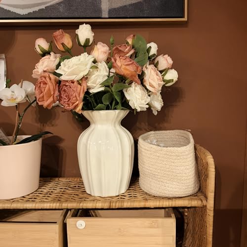 White Vase, 7.9 Inch Ceramic Vase for Flowers, Flower Vase for Centerpieces, Cute Vases for Home Decor, Farmhouse Ceramic Flower Vase for Living Room Shelf Table Cabinet Wedding - color: White B