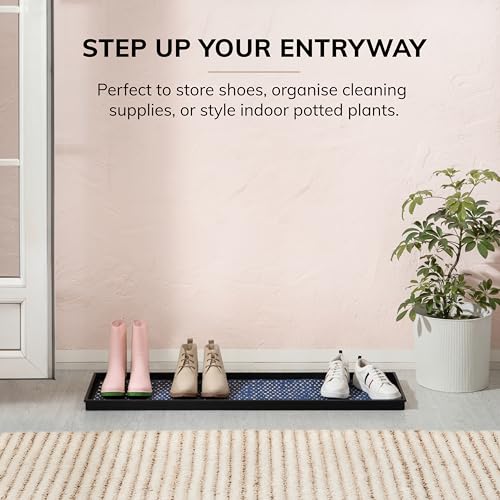 Anji Mountain AMB0BT4F-010 Black Rubber Boot/Shoe Tray with Coir, Fits 4 Pair (46.5" Wide), Blue & Ivory Insert - color: Blue and Ivory Insert, size: 46" x 14" x 1.5"