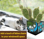 Tiffany Stained Glass Funny Moon Sleeping Cat Planter,Flower Pots for Indoor Plants,Plant Pot with Drainage,Cute Grey Cat Plant Pots,Gifts for Plant Lovers,4.6x3x5.15 in - color: Grey-blue
