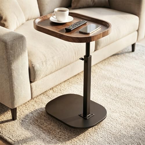 Adjustable Height TV Dinner Tray Table for Eating, 360°Swivel Small C Shaped End Side Table for Living Room, Bedroom,Hospital, Couch Armrest Table that Slide Under Sofa, Bed, Desk - style: Oval-Adjustablle Height